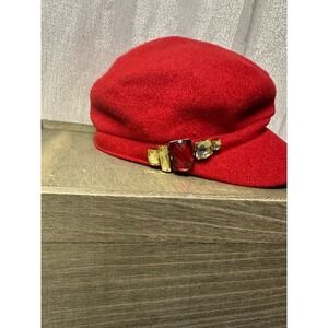 Betmar Vintage 70's Red Cloche Hat Jeweled‎ Embellishment